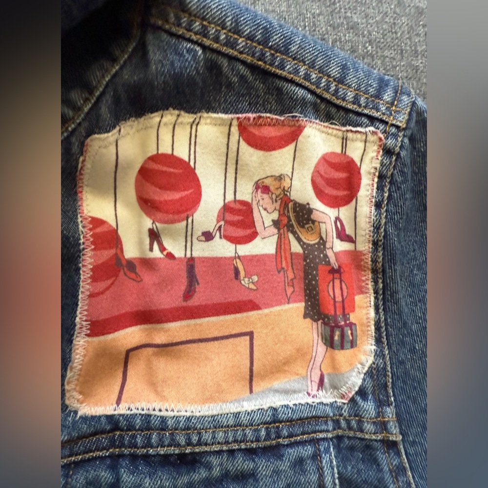 Jane Ellisa Artistic Creations Patchwork Embellished Denim Jacket Size Small - Picture 5 of 14